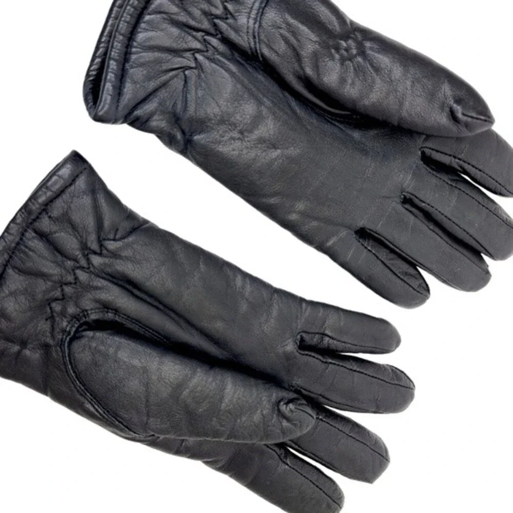 Black Leather Knit Winter Womens Gloves Small
